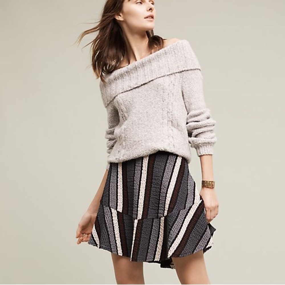 Anthropologie eva franco gray black stripe mini skirt elastic waist L